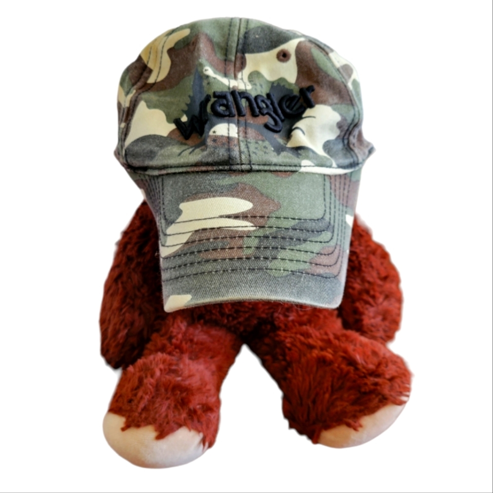 Vtg Kid's Adjustable Hook/Loop Wrangler Baseball Cap Hay Camouflage Ventilated